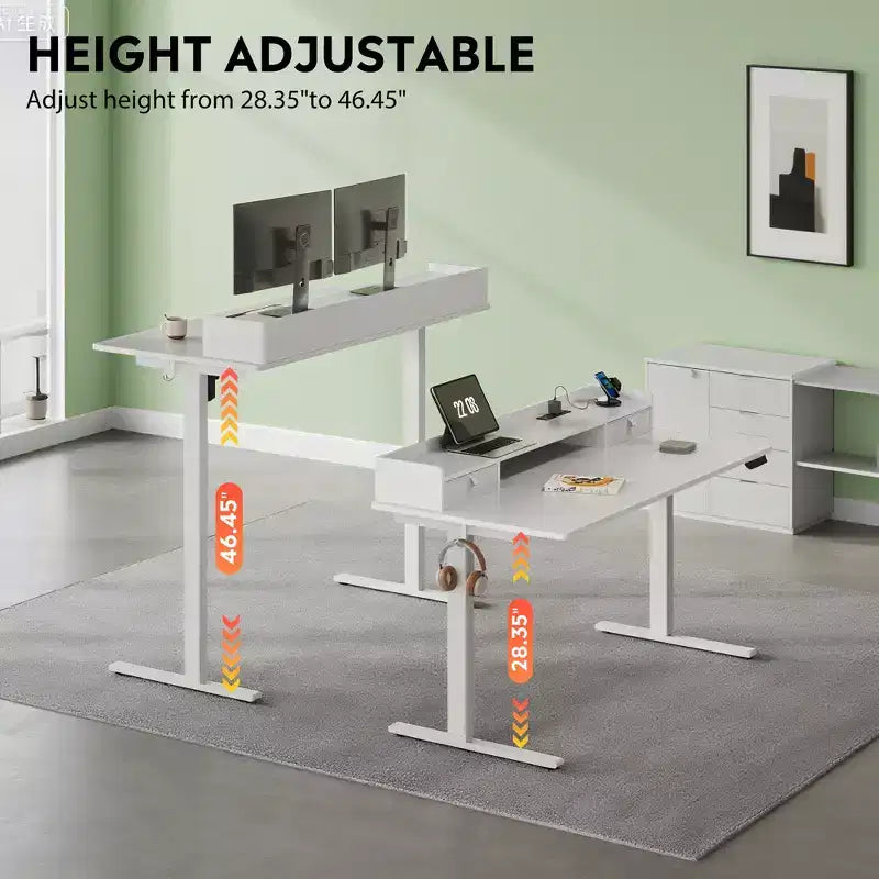 GALAXHERO Bureau électrique debout élargi de 55,24 pouces, poste de travail assis-debout réglable en hauteur avec 2 tiroirs, pour bureau à domicile