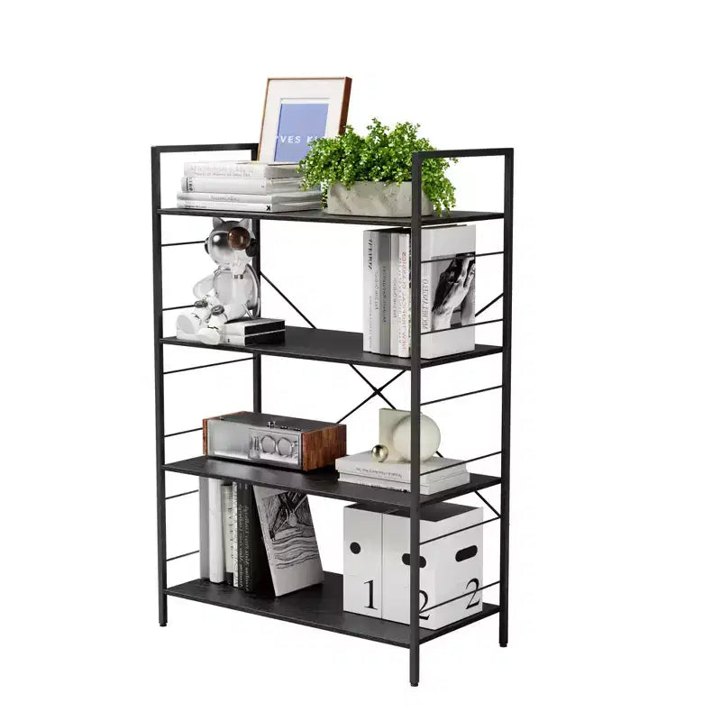 Étagère à 4 niveaux, grande bibliothèque avec cadre en acier, étagères industrielles pour bureau à domicile, salon, étagère rustique pour l'organisation et le rangement