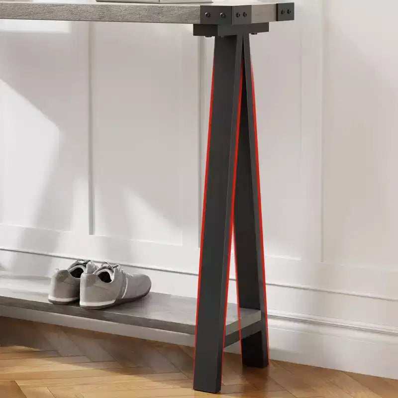 Console - Table d'entrée - Console étroite de 110 cm de style ferme avec rangement, table de canapé à 2 niveaux avec cadre en métal et MDF