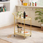 Chariot de bar moderne Rosary Blenn doré à roulettes - Chariot de service roulant à 2 niveaux