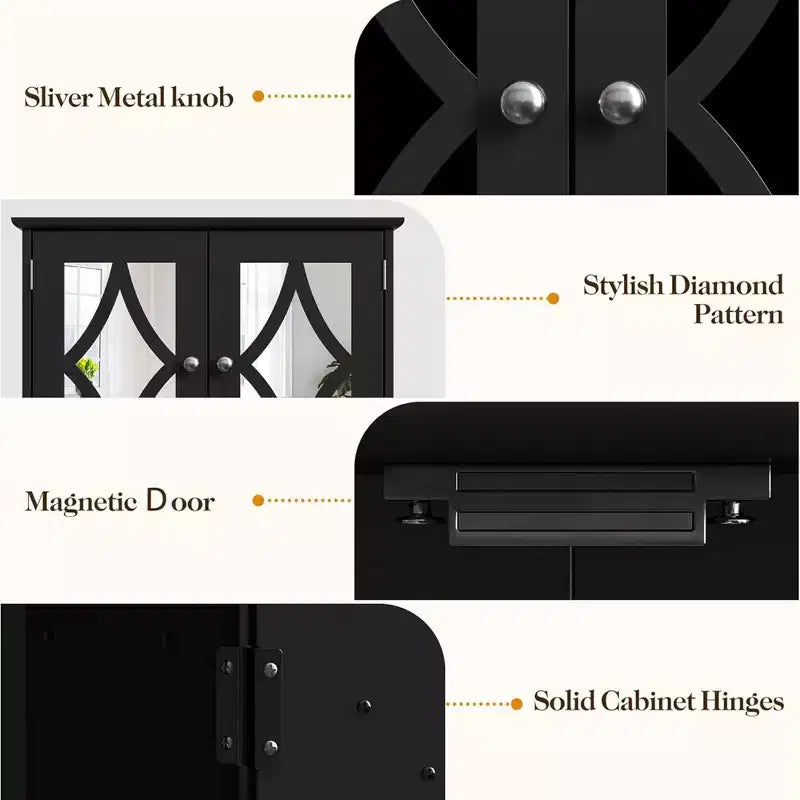 Meuble de salle de bain RoyalCraft, armoire murale de rangement avec miroir, porte-serviettes et étagères réglables pour salle de bain, buanderie, noir