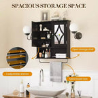 Meuble de salle de bain RoyalCraft, armoire murale de rangement avec miroir, porte-serviettes et étagères réglables pour salle de bain, buanderie, noir