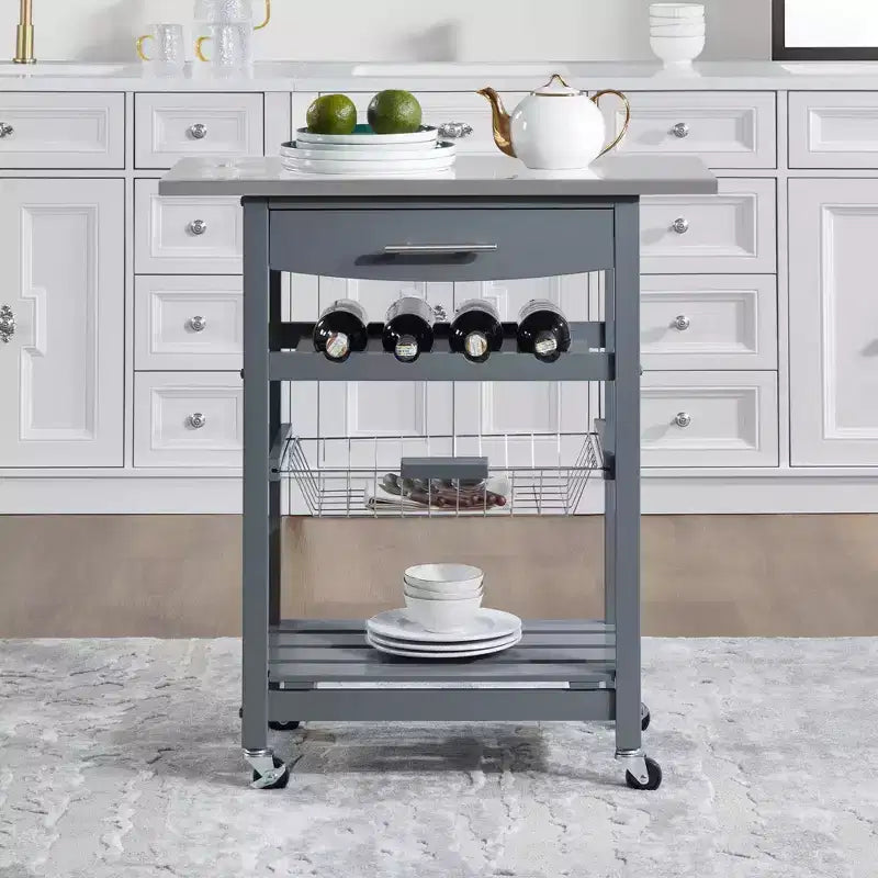 30Mobile Îlot de Cuisine Roulant Chariot de Service avec Tiroir Inférieur et Panier de Rangement Coulissant en Fil de Fer