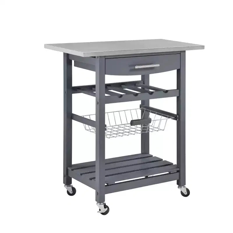 30Mobile Îlot de Cuisine Roulant Chariot de Service avec Tiroir Inférieur et Panier de Rangement Coulissant en Fil de Fer