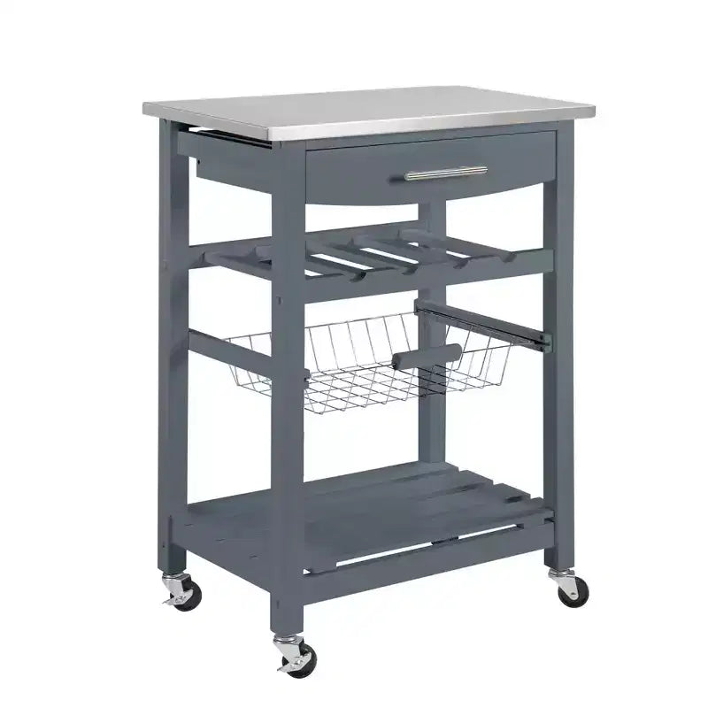 30Mobile Îlot de Cuisine Roulant Chariot de Service avec Tiroir Inférieur et Panier de Rangement Coulissant en Fil de Fer