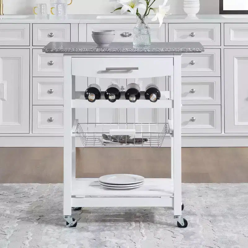 30Mobile Îlot de Cuisine Roulant Chariot de Service avec Tiroir Inférieur et Panier de Rangement Coulissant en Fil de Fer
