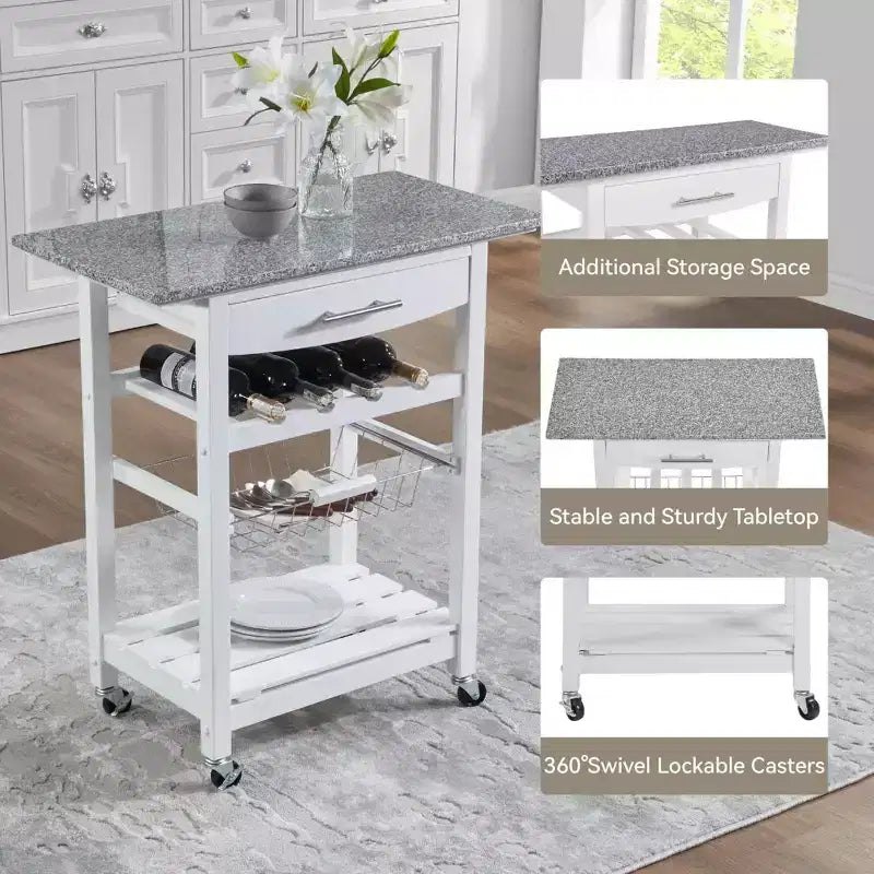 30Mobile Îlot de Cuisine Roulant Chariot de Service avec Tiroir Inférieur et Panier de Rangement Coulissant en Fil de Fer