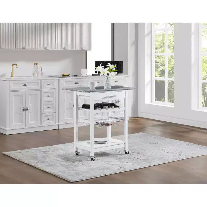 30Mobile Îlot de Cuisine Roulant Chariot de Service avec Tiroir Inférieur et Panier de Rangement Coulissant en Fil de Fer