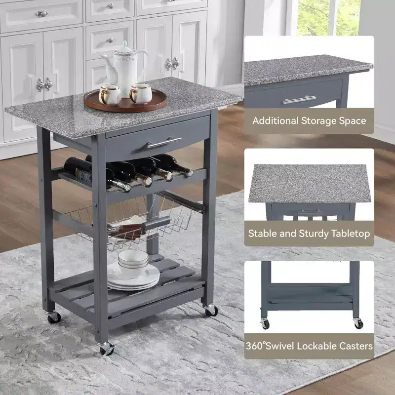 30Mobile Îlot de Cuisine Roulant Chariot de Service avec Tiroir Inférieur et Panier de Rangement Coulissant en Fil de Fer
