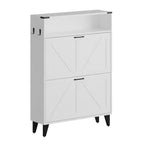 Meuble à chaussures avec 2 tiroirs basculants, meuble de rangement pour chaussures autoportant avec étagères ouvertes, meuble à chaussures étroit et dissimulé pour entrée et couloir