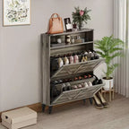 Meuble à chaussures avec 2 tiroirs basculants, meuble de rangement pour chaussures autoportant avec étagères ouvertes, meuble à chaussures étroit et dissimulé pour entrée et couloir