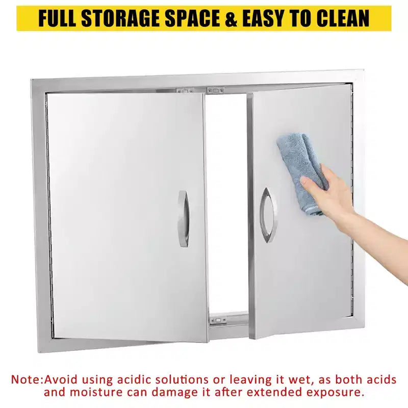 Portes d'armoire de cuisine d'extérieur, double paroi en acier inoxydable avec panneau de ventilation - Fermeture magnétique pour îlots de barbecue