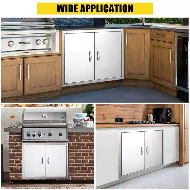 Portes d'armoire de cuisine d'extérieur, double paroi en acier inoxydable avec panneau de ventilation - Fermeture magnétique pour îlots de barbecue