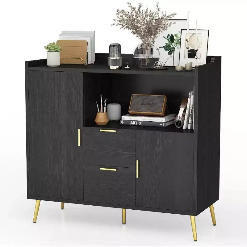 Buffet de rangement moderne, 2 portes et 2 tiroirs, 99 cm de large, station de café compacte pour cuisine, salon, salle à manger
