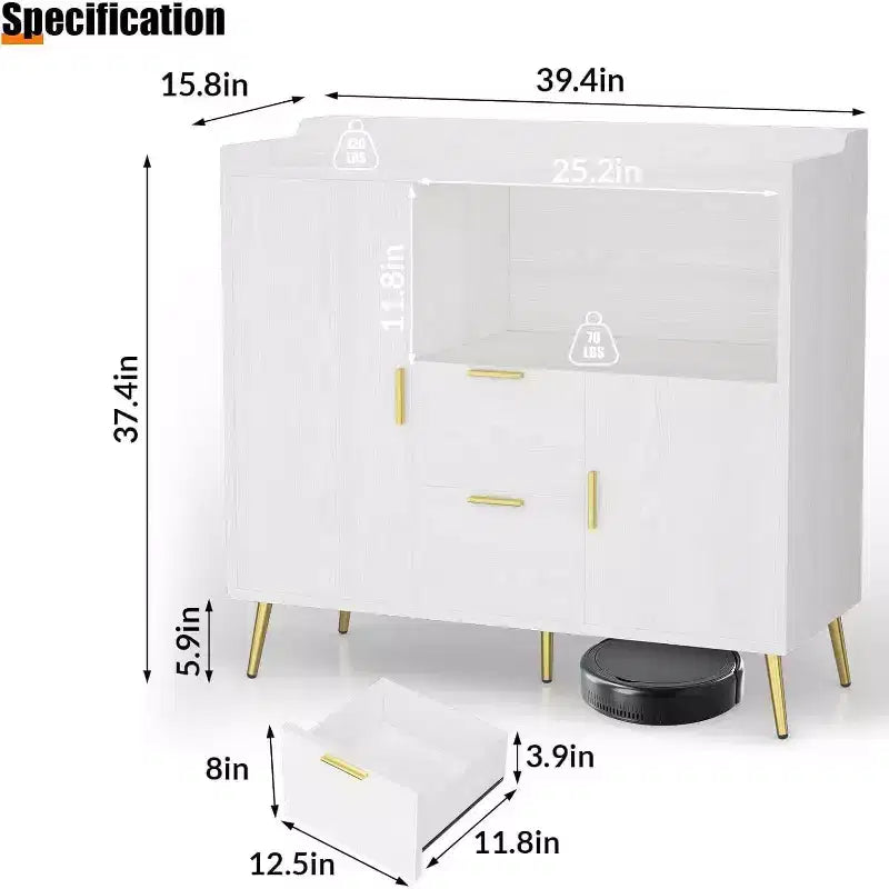 Buffet de rangement moderne, 2 portes et 2 tiroirs, 99 cm de large, station de café compacte pour cuisine, salon, salle à manger