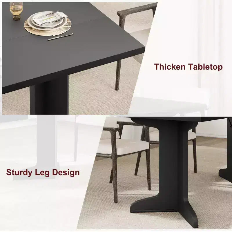 Table de cuisine rectangulaire GustoWave 71.1 de style rustique, avec plateau épais