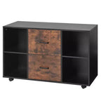 VEVOR 2 Drawer Wooden File Cabinet, Mobile Filing Cabinet with Open Shelves, Lateral Rolling File Storage with Lockable Wheels, Black