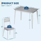 Ensemble de salle à manger 5 pièces pour 4 personnes, table et chaises carrées compactes, plateau robuste en MDF, cadre métallique, ensemble petit-déjeuner peu encombrant