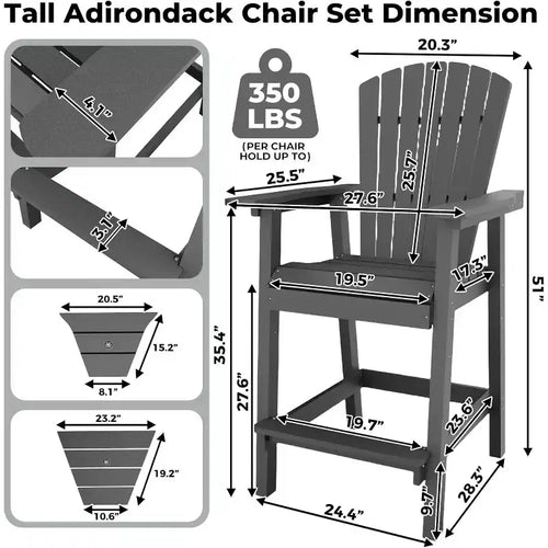 2 chaises Adirondack de bar d'extérieur avec plateau de connexion, chaises de balcon pour terrasse, jardin, chaises hautes Adirondack d'extérieur résistantes aux intempéries