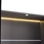 Okak Bahut autoportant avec porte vitrée et LED, vitrine 4 étagères avec 2 tiroirs pour salon cuisine