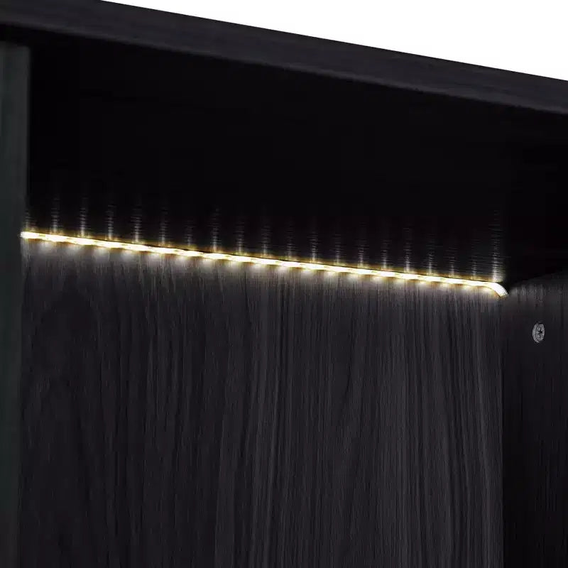 Okak Bahut autoportant avec porte vitrée et LED, vitrine 4 étagères avec 2 tiroirs pour salon cuisine