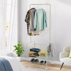 Chariot à linge, panier roulant en métal 3-en-1 avec tringle et étagères - Organisateur peu encombrant pour appartement et salle de bain