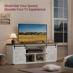 Meuble TV de ferme pour téléviseurs de 75 pouces - Meuble console multimédia de 70 pouces avec portes coulissantes de grange, station de charge à 6 prises et gestion des câbles, finition rustique
