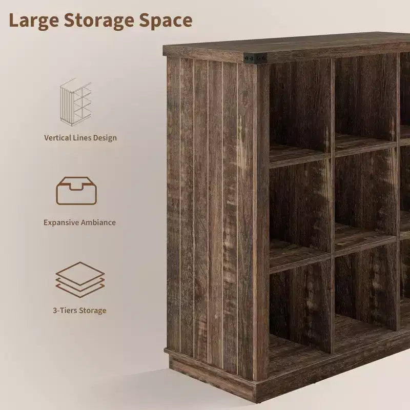 Bibliothèque de rangement 9 cubes, étagère horizontale de style ferme à 4 niveaux, bibliothèque de rangement en bois de 95 cm