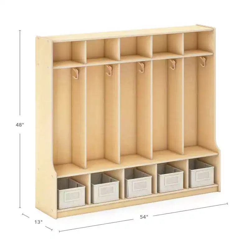 Casier de rangement en bois Guidecraft EdQ à 5 sections avec banc pour salle de classe, organisateur de casiers pour enfants avec étagères et crochets pour manteaux