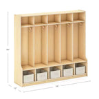 Casier de rangement en bois Guidecraft EdQ à 5 sections avec banc pour salle de classe, organisateur de casiers pour enfants avec étagères et crochets pour manteaux