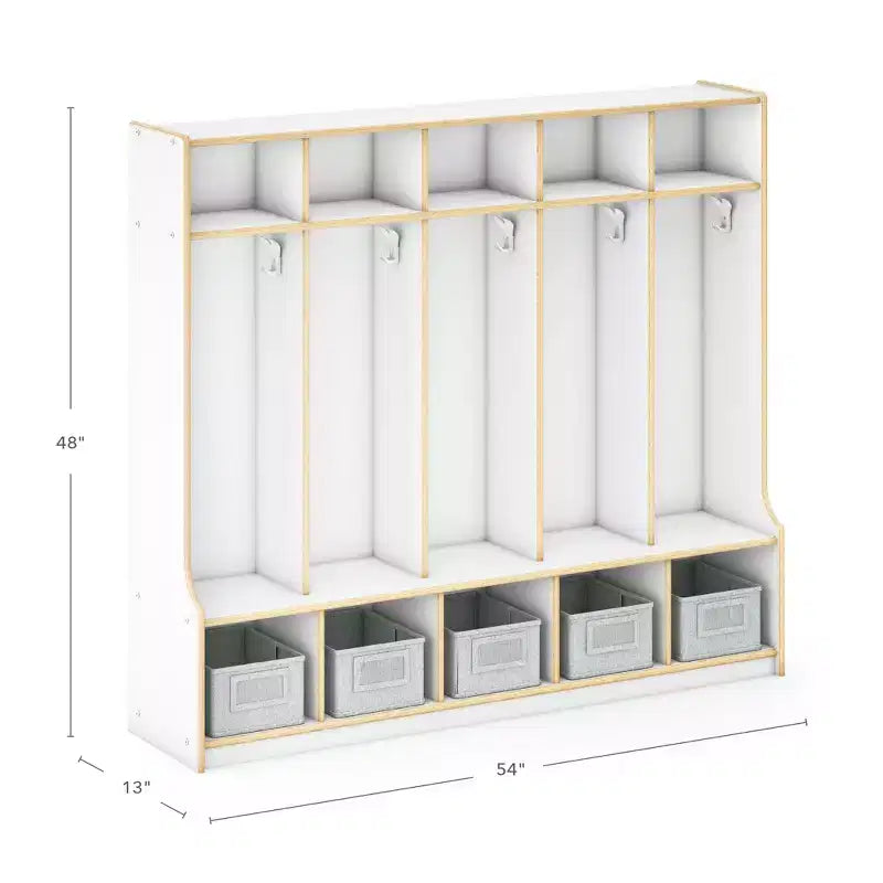 Casier de rangement en bois Guidecraft EdQ à 5 sections avec banc pour salle de classe, organisateur de casiers pour enfants avec étagères et crochets pour manteaux