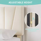 Cadre de lit double avec tête de lit réglable, 2 tiroirs de rangement et lattes en bois, revêtement en velours, sommier tapissier non requis, beige