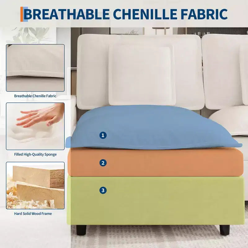 Canapé modulable de 274 cm, canapé d'angle en U surdimensionné, canapé moderne en chenille avec assise extra profonde, canapé convertible 6 places, beige