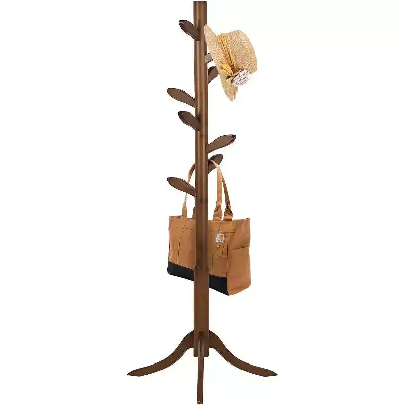Bekrvio Freestanding Coat Rack With 8 Leaf Hooks, 3-Size Height Adjustable Clothes Hanger for Jacket/Hat - Entryway,Corner, Bedroom
