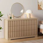 COZONY Commode Moderne Flutée à 6 Tiroirs Meuble TV en Bois sans Poignées et Organisateur de Rangement Profond pour Chambre, Salon et Couloir, Chêne Naturel