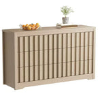 COZONY Commode Moderne Flutée à 6 Tiroirs Meuble TV en Bois sans Poignées et Organisateur de Rangement Profond pour Chambre, Salon et Couloir, Chêne Naturel