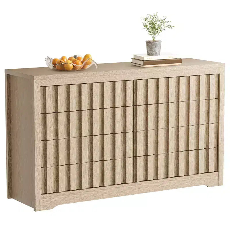 COZONY Commode Moderne en Bois à 8 Tiroirs Cannelés, sans Poignée, avec Rangement Profond pour Chambre, Salon et Couloir, Chêne Naturel