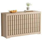 COZONY Commode Moderne en Bois à 8 Tiroirs Cannelés, sans Poignée, avec Rangement Profond pour Chambre, Salon et Couloir, Chêne Naturel
