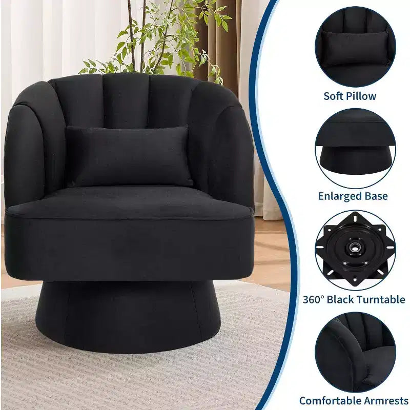 Fauteuil pivotant - Fauteuil moderne rembourré en velours Teddy Bear avec dossier rayé et rembourrage moelleux, pour salon, chambre à coucher