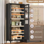 GustoWave Armoire de rangement haute de 160 cm avec portes en verre, meuble de cuisine à 5 niveaux, étagères réglables pour cuisine, salle à manger, salle de bain