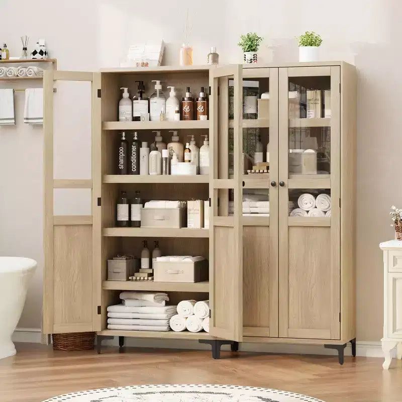 GustoWave Armoire de rangement haute de 160 cm avec portes en verre, meuble de cuisine à 5 niveaux, étagères réglables pour cuisine, salle à manger, salle de bain