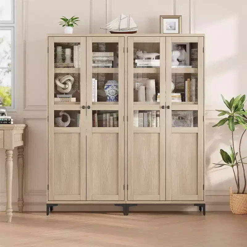 GustoWave Armoire de rangement haute de 160 cm avec portes en verre, meuble de cuisine à 5 niveaux, étagères réglables pour cuisine, salle à manger, salle de bain