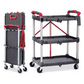 Utility Cart Rolling, 3-Tier Foldable Service Cart w/Lockable Wheels & 168LBS Capacity, Collapsible Trolley for Home Office Garage Warehouse