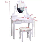 Coiffeuse moderne avec miroir LED, 5 tiroirs de rangement, tabouret moelleux, conception convertible, assemblage rapide