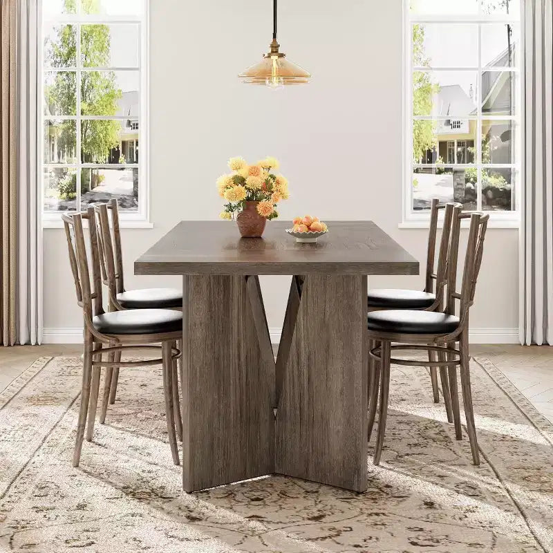 Table à manger de ferme de 180 cm - 6 places, table rectangulaire en bois massif pour cuisine et salle à manger