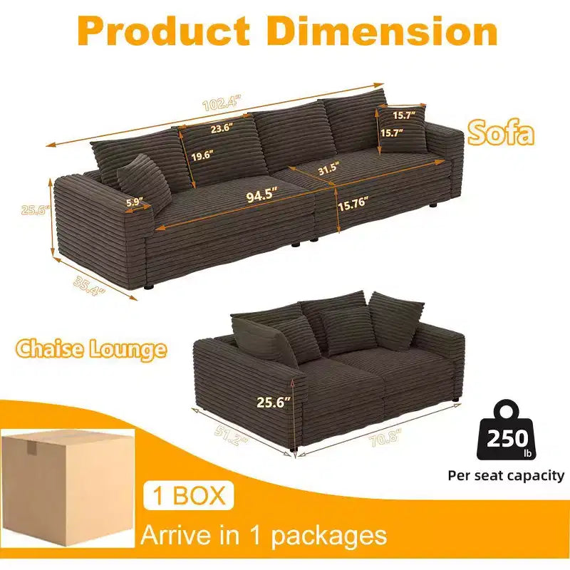 MAYEERTY Canapé moderne confortable rembourré Cloud Deep Seat avec oreillers moelleux pour salon, chambre, bureau, marron