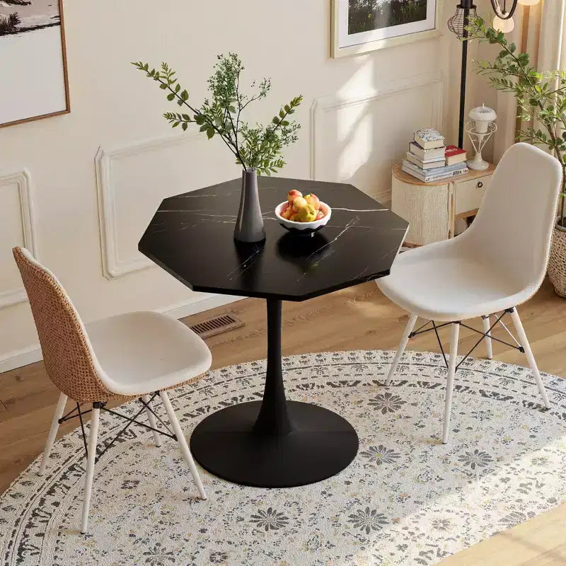 Table basse octogonale MAYEERTY avec base en métal et plateau en MDF pour salle à manger et salon, aspect marbre