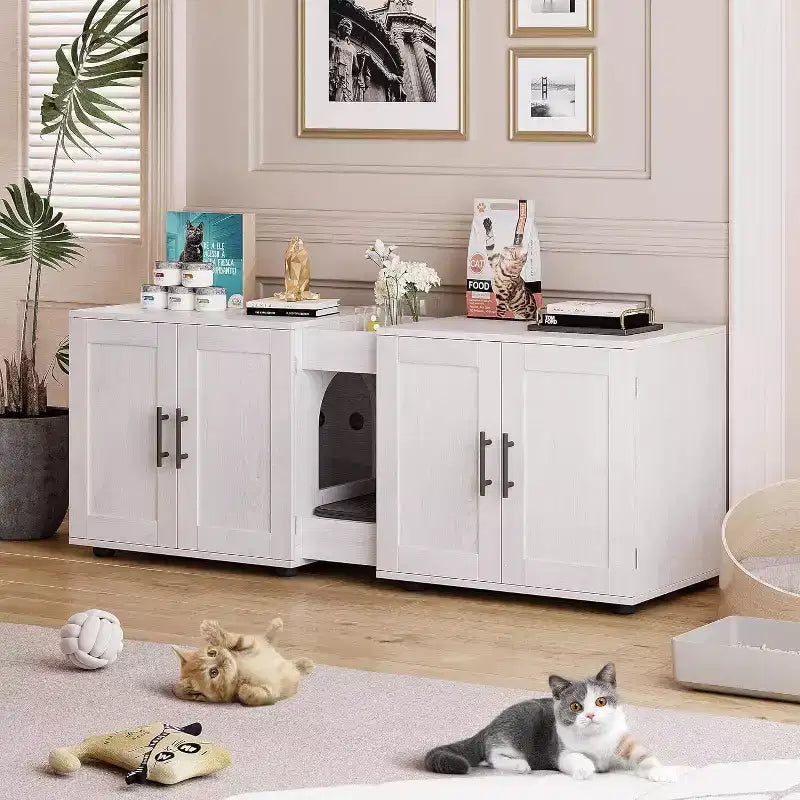 Acekool Cat Litter Box Enclosure, Large Hidden Litter Cabinet with Scratching Pad & Storage Top, 55inch