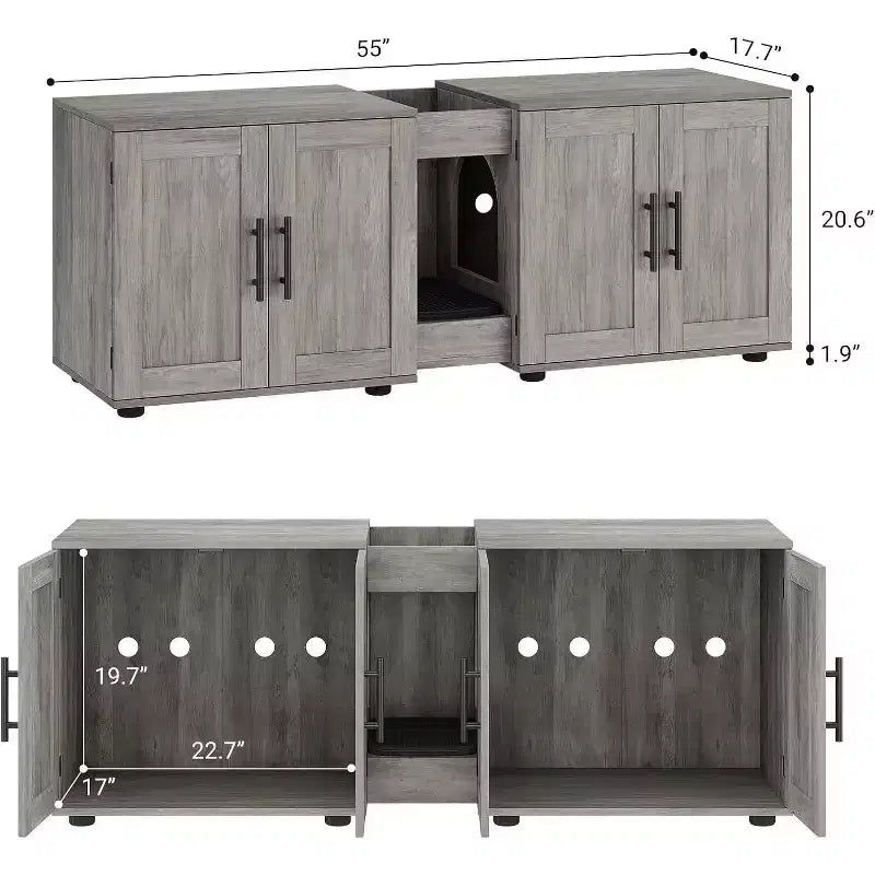 Meuble Cache Litière Acekool pour Chat, Grande Maison de Toilette Dissimulée avec Griffoir et Plateau de Rangement, 140 cm