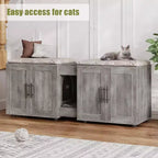 Meuble Cache Litière Acekool pour Chat, Grande Maison de Toilette Dissimulée avec Griffoir et Plateau de Rangement, 140 cm